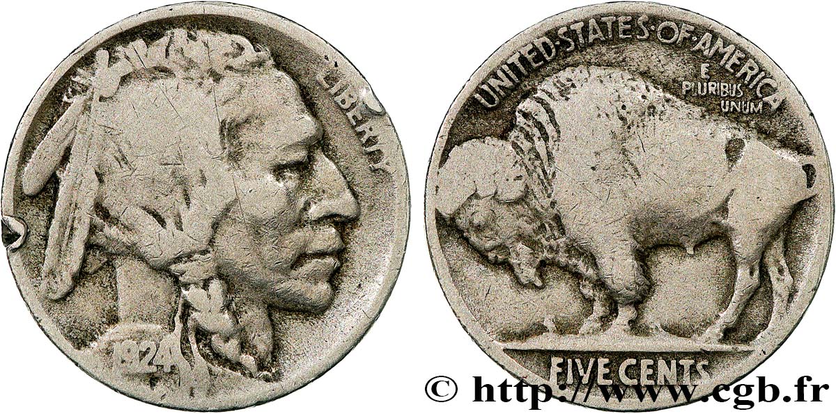 VEREINIGTE STAATEN VON AMERIKA 5 Cents Tête d’indien ou Buffalo 1924 Denver S 