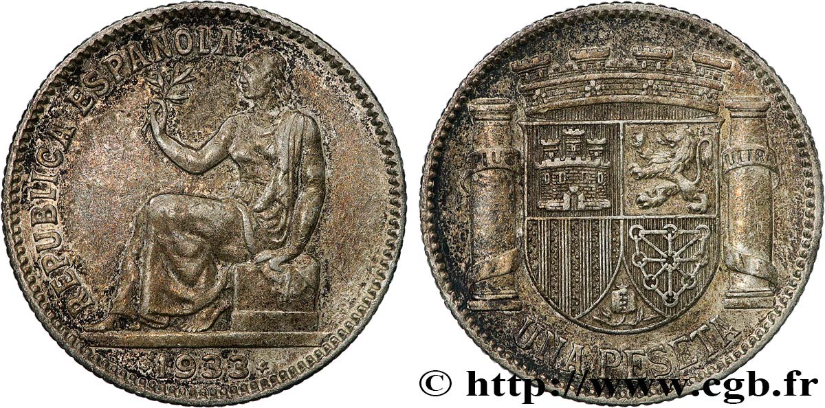 ESPAGNE 1 Peseta République Espagnole 1933 Madrid TTB+ 