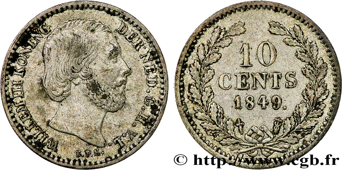 PAYS-BAS 10 Cents Guillaume III 1849 Utrecht TTB 