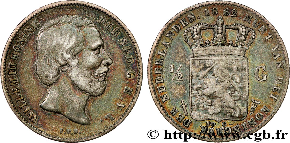 PAíSES BAJOS 1/2 Gulden Guillaume III 1862 Utrecht BC+ 