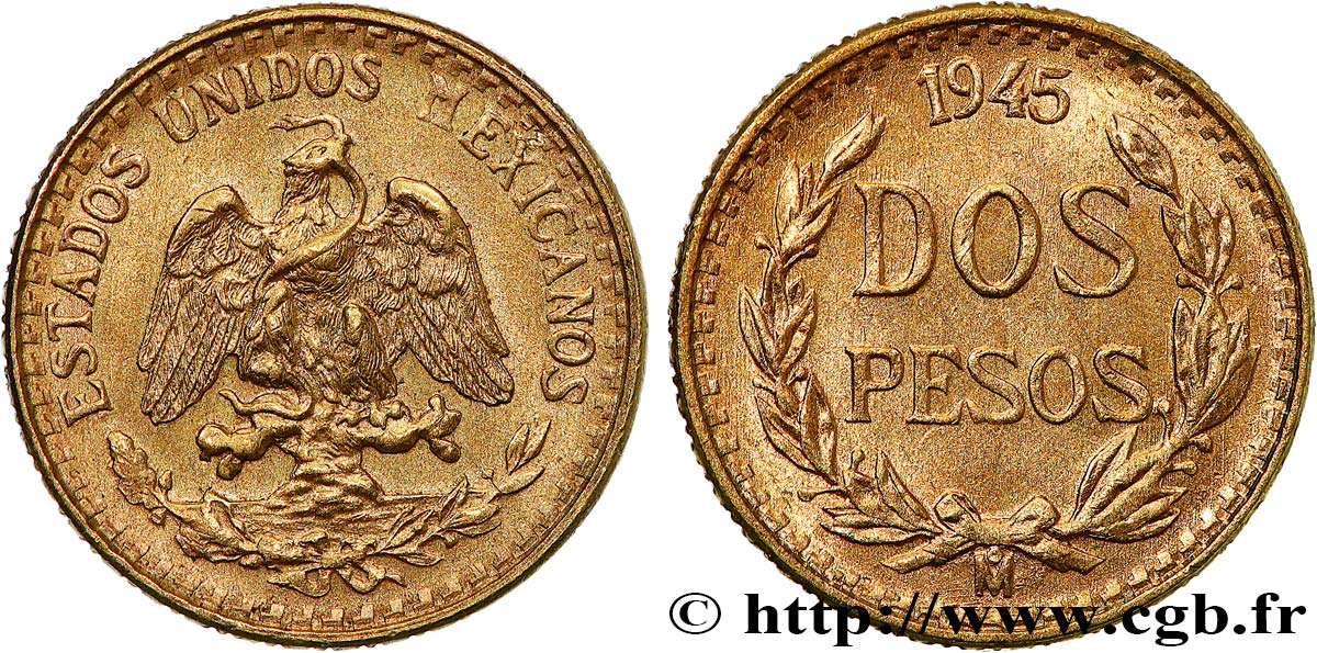 MEXIKO 2 Pesos 1945 Mexico fST 