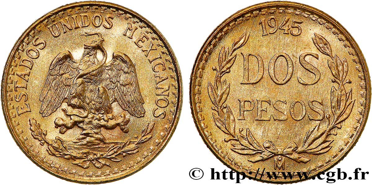 MEXIKO 2 Pesos 1945 Mexico fST 