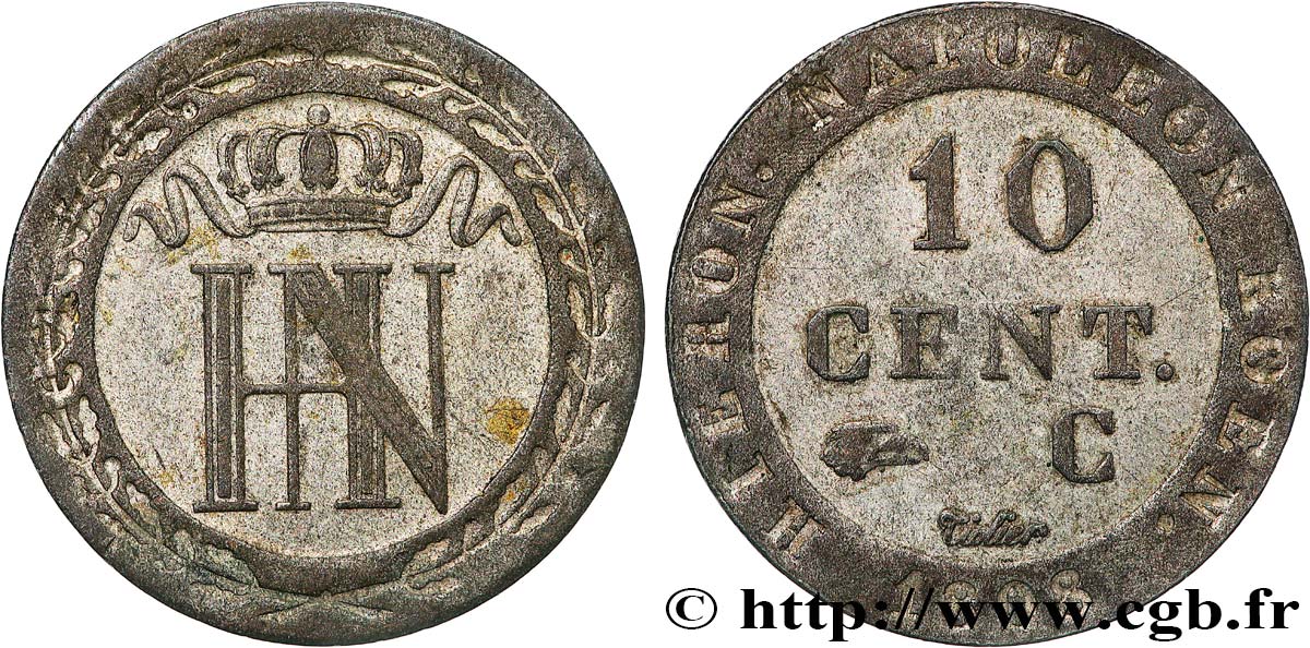 ALEMANIE - REINO DE WESTFALIA 10 centimes 1808 Cassel MBC+ 