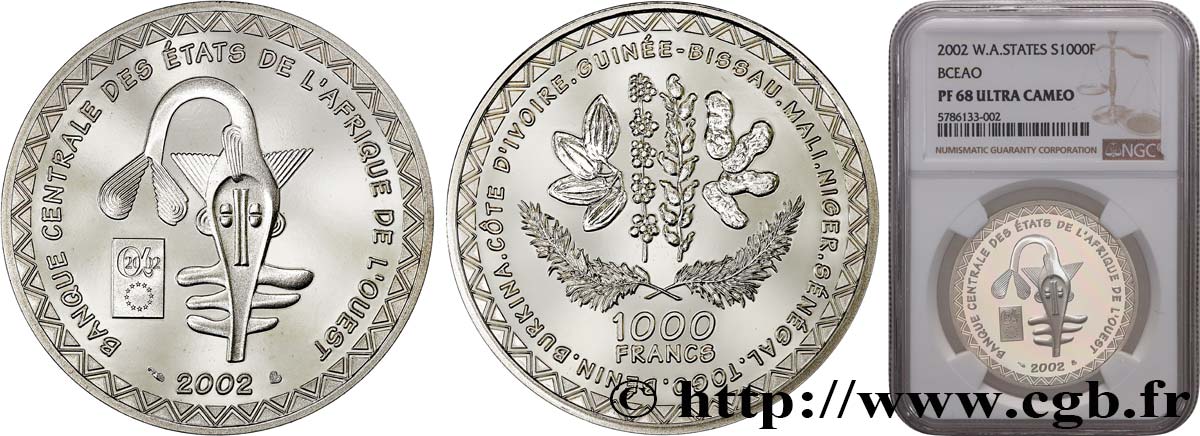 WESTAFRIKANISCHE LÄNDER 1000 Francs Proof 2002 Paris ST68 NGC