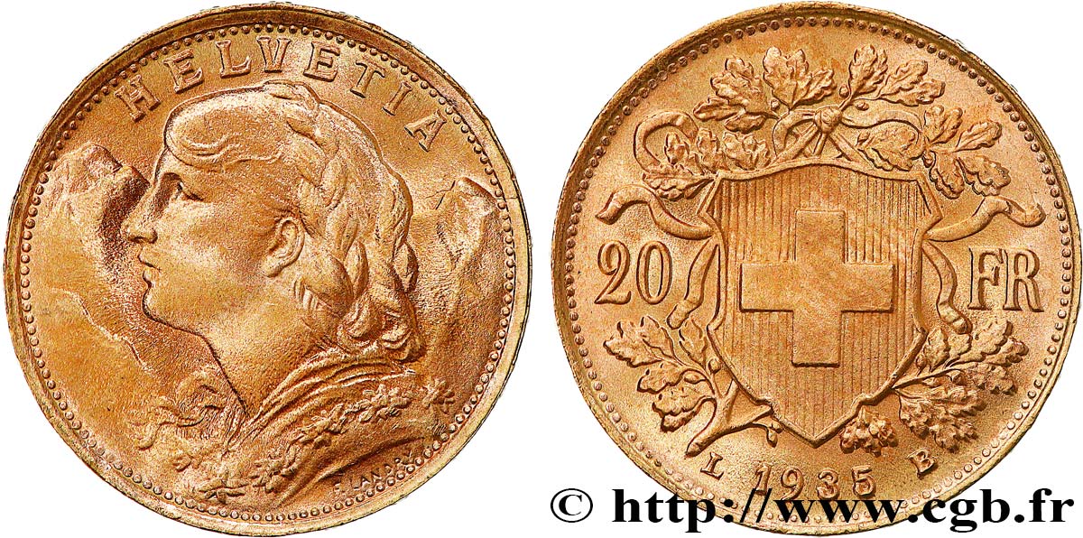 INVESTMENT GOLD 20 Francs  Vreneli   1935 Berne VZ 