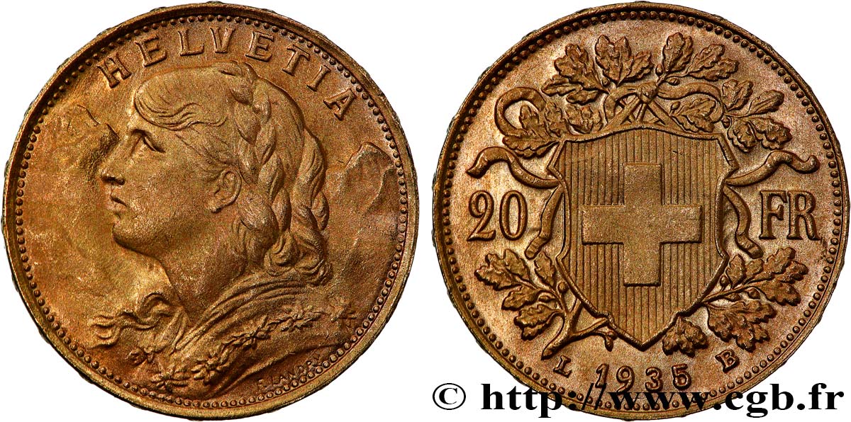 OR D INVESTISSEMENT 20 Francs  Vreneli   1935 Berne SUP 
