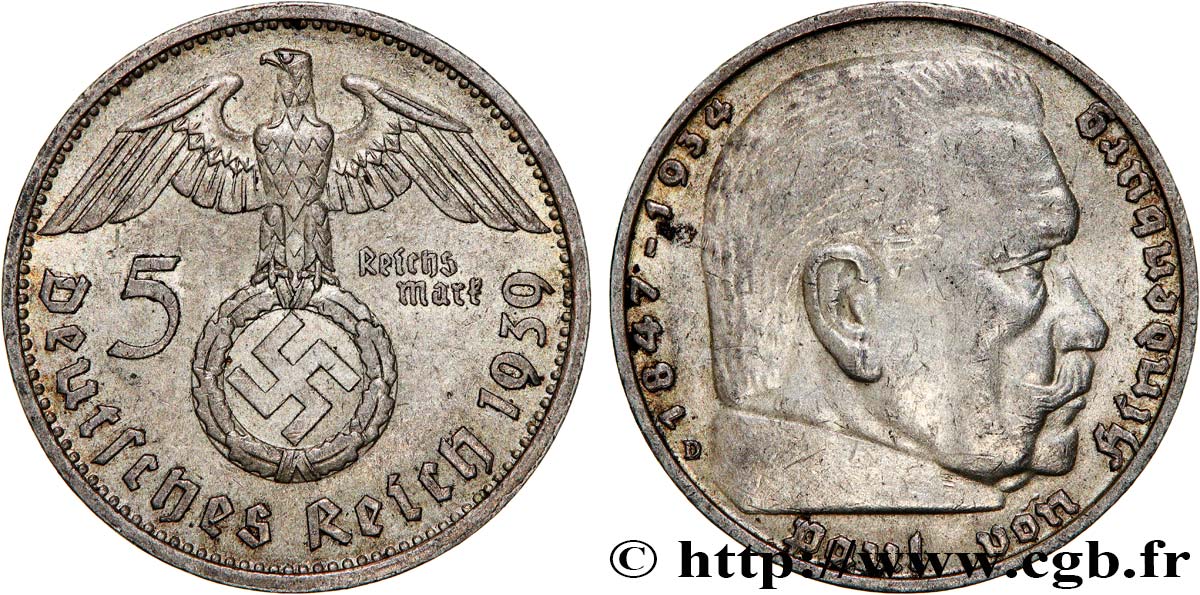 GERMANY 5 Reichsmark 1939 Munich AU 