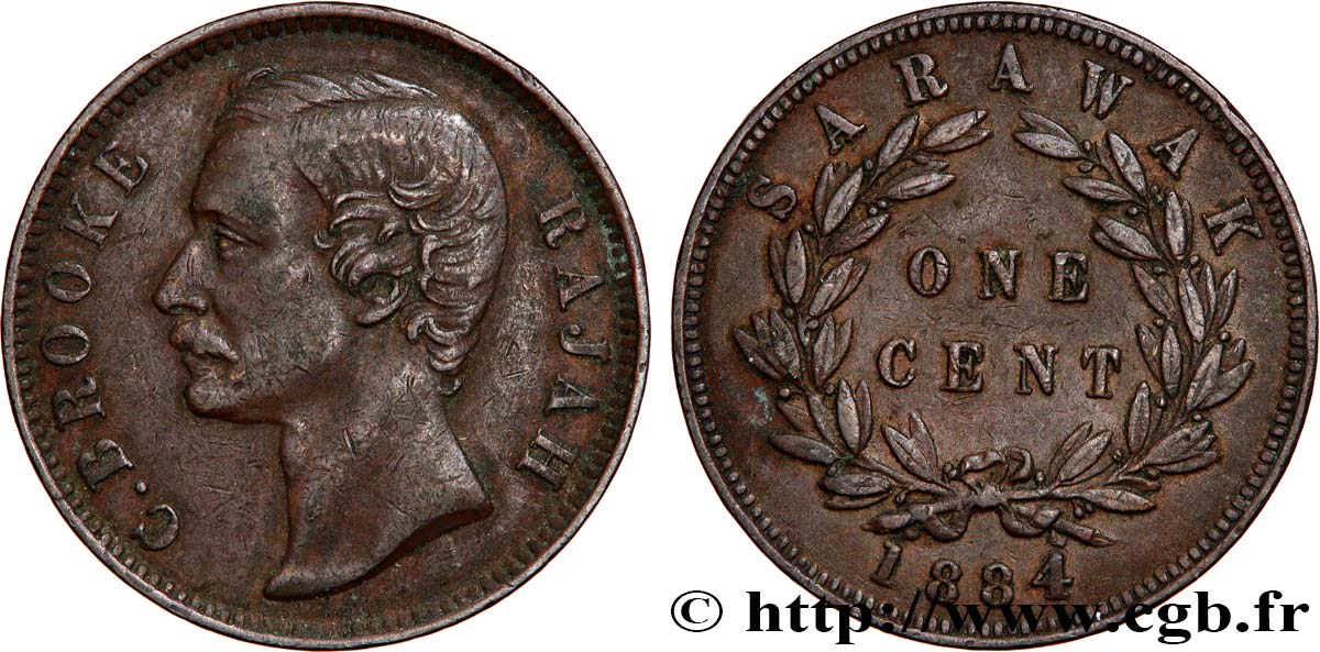 SARAWAK 1 Cent Sarawak Rajah J. Brooke 1884  BC+ 