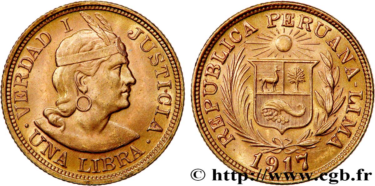 PERú 1 Libra or 1917 Lima EBC 