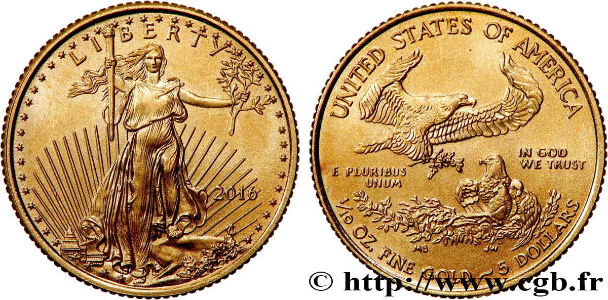 UNITED STATES OF AMERICA 1/10 once ou 5 Dollars  2016 Philadelphie MS 