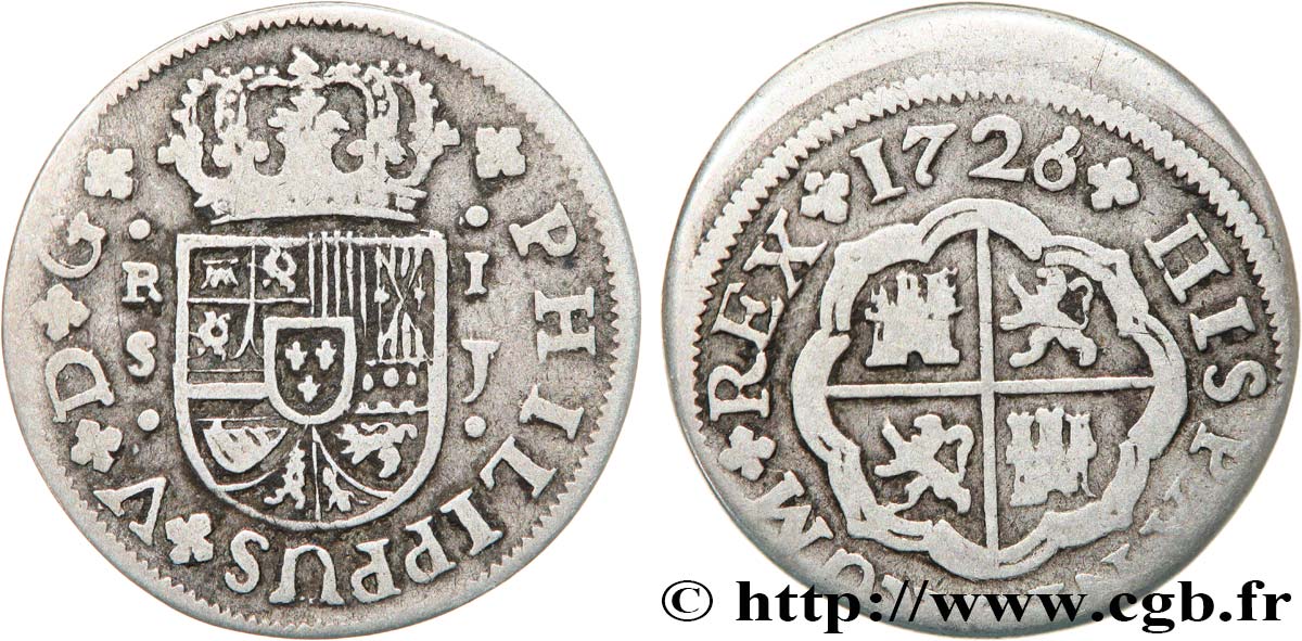 SPAIN 1 Real au nom de Philippe V 1726 Madrid XF 