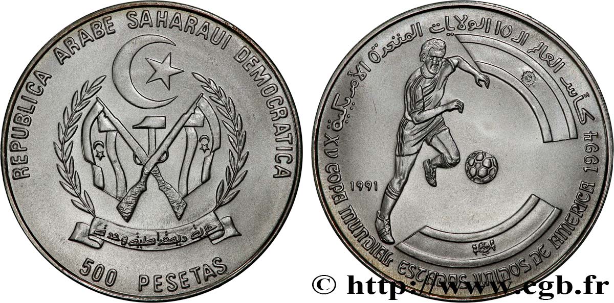 SAHARA OCCIDENTAL 500 Pesetas Coupe du Monde de football 1994 1991  FDC 