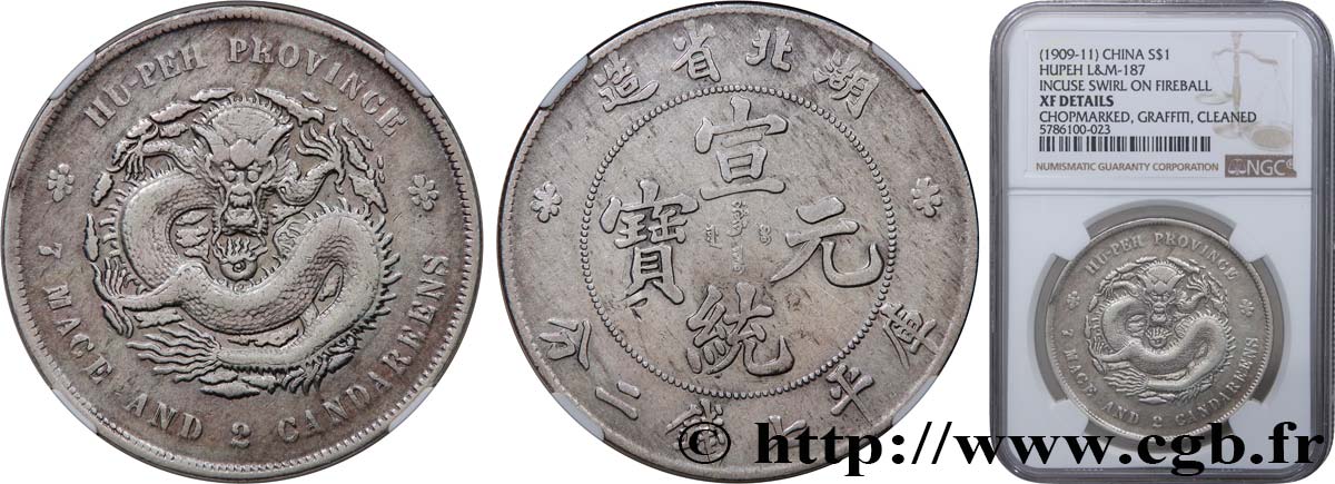 CHINE - EMPIRE - HUBEI 1 Dollar 1909-1911  TTB NGC