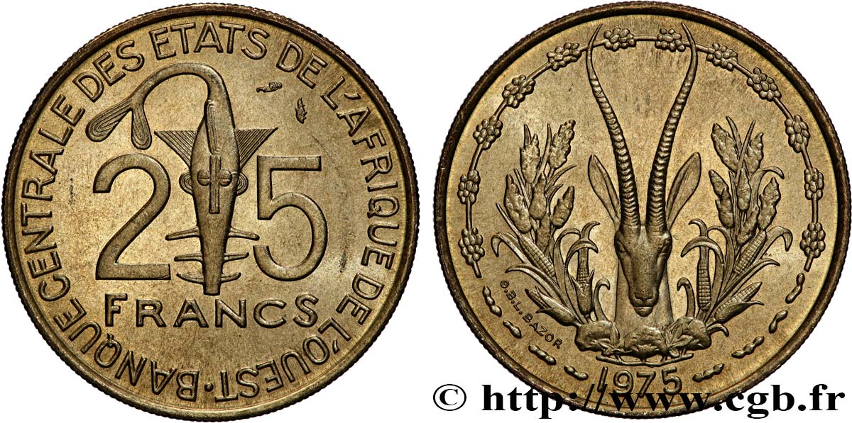 WESTAFRIKANISCHE LÄNDER 25 Francs BCEAO 1975 Paris fST 