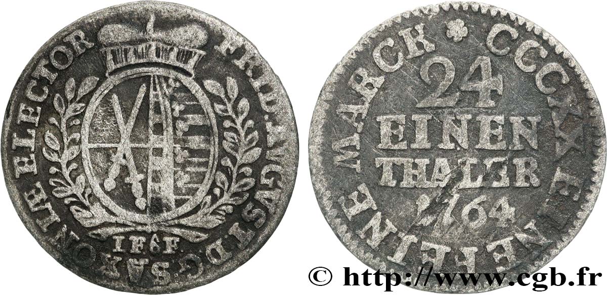 ALLEMAGNE - SAXE 1/24 Thaler Friedrich August II 1764  TB 