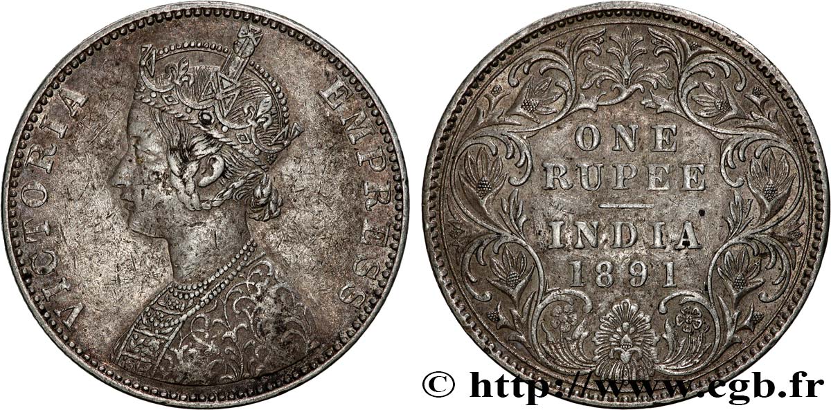 BRITISH INDIA 1 Rupee Victoria 1891  Bombay XF autre