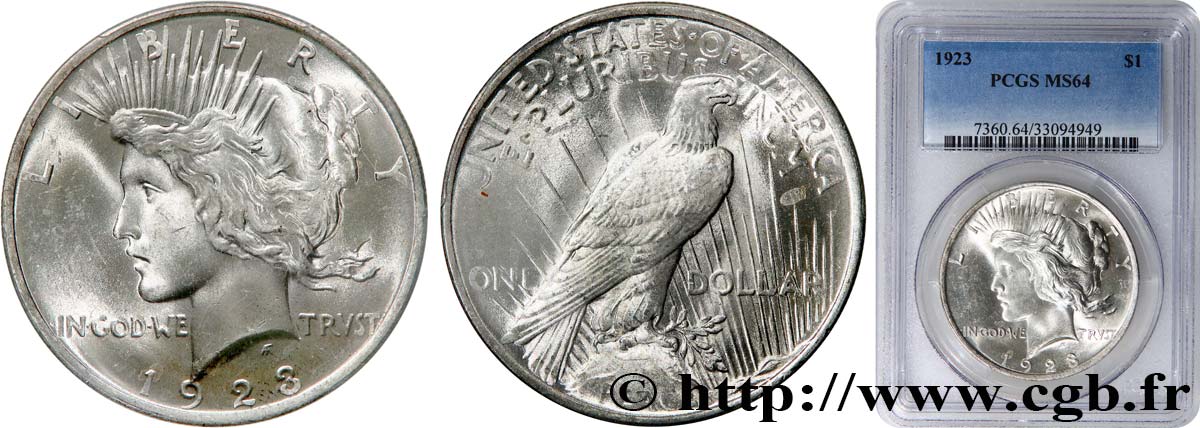 STATI UNITI D AMERICA 1 Dollar Peace 1923 Philadelphie MS64 PCGS