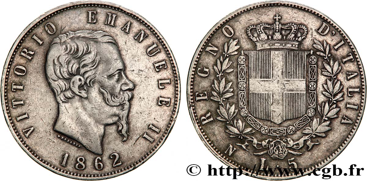 ITALIA - REGNO D ITALIA - VITTORIO EMANUELE II 5 Lire 1862 Naples BB 
