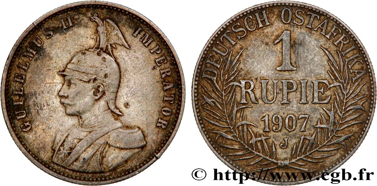 AFRIQUE ORIENTALE ALLEMANDE 1 Rupie (Roupie) Guillaume II 1907 Hambourg TTB 