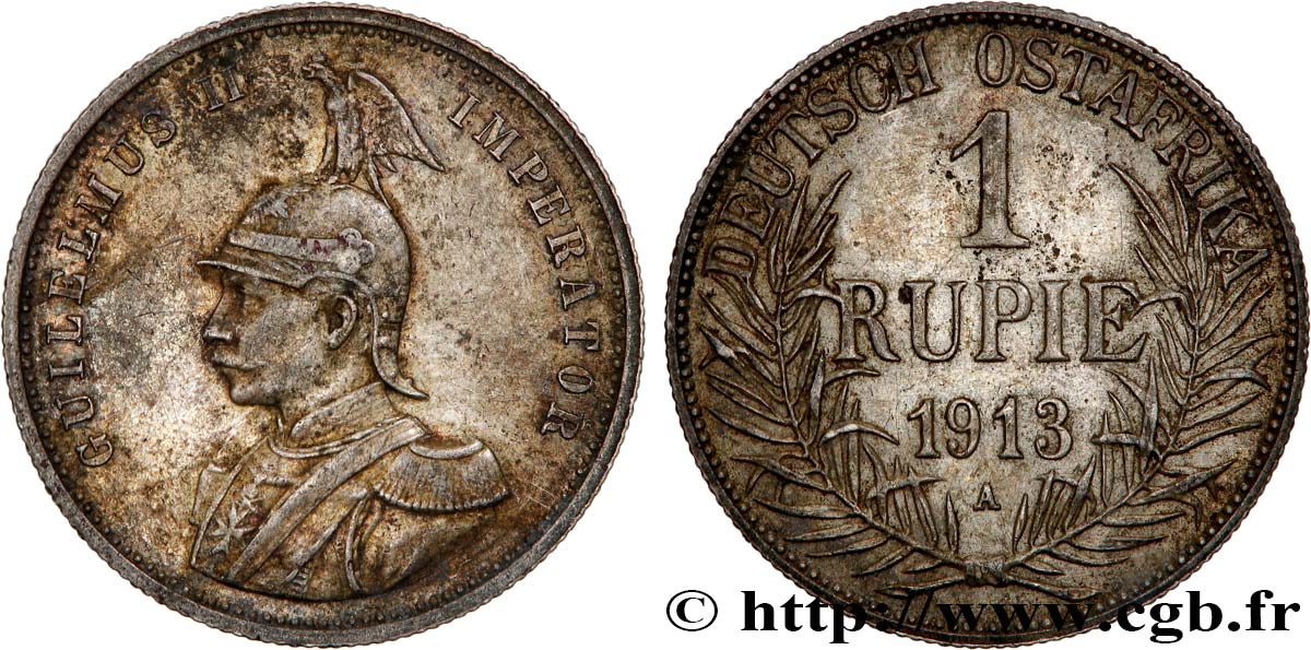 AFRIQUE ORIENTALE ALLEMANDE 1 Rupie Guillaume II 1913 Stuttgart TTB 