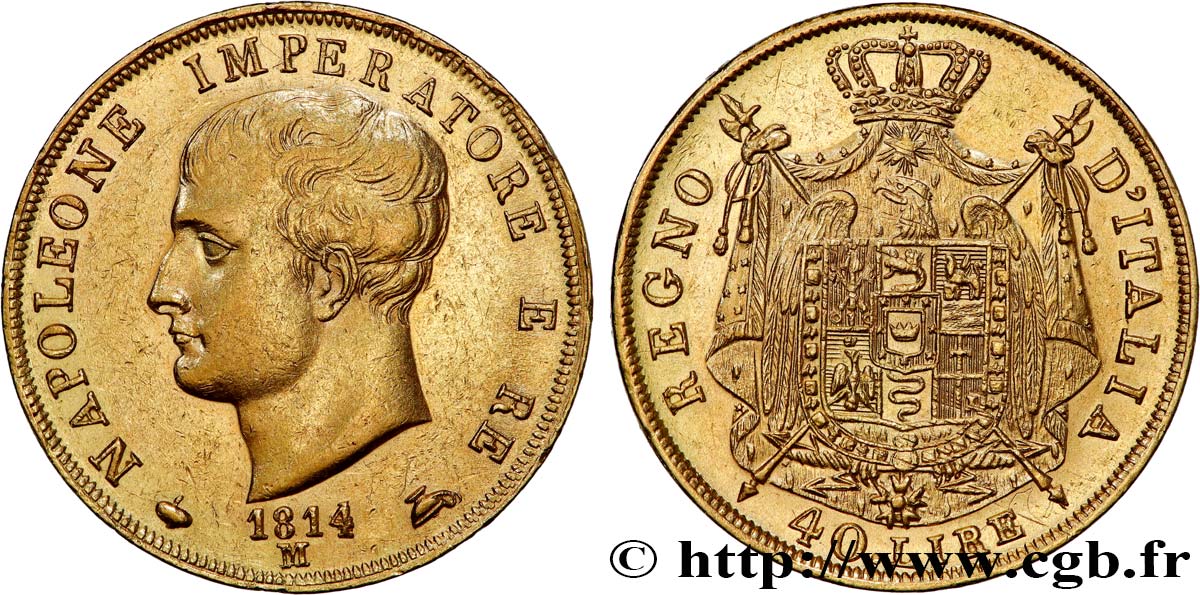 ITALIE - ROYAUME D&nbsp;ITALIE - NAPOLÉON Ier 40 Lire 1814 Milan TTB/SUP 