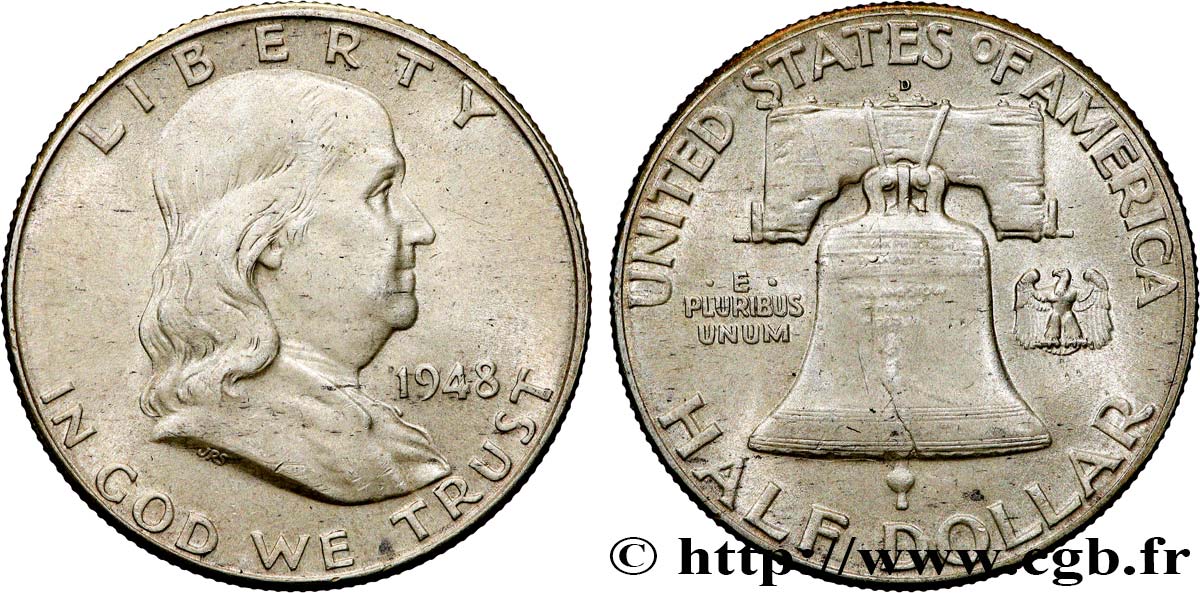 UNITED STATES OF AMERICA 1/2 Dollar Benjamin Franklin 1948 Philadelphie XF 