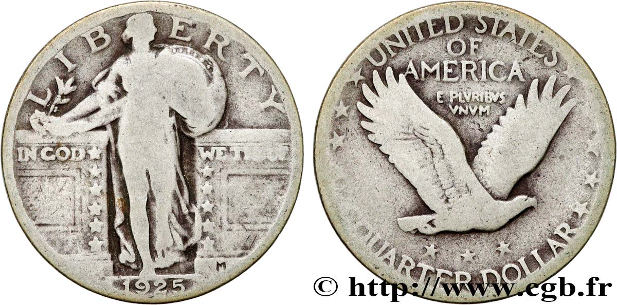 ÉTATS-UNIS D&nbsp;AMÉRIQUE 1/4 Dollar Liberté 1925 Philadelphie TB 