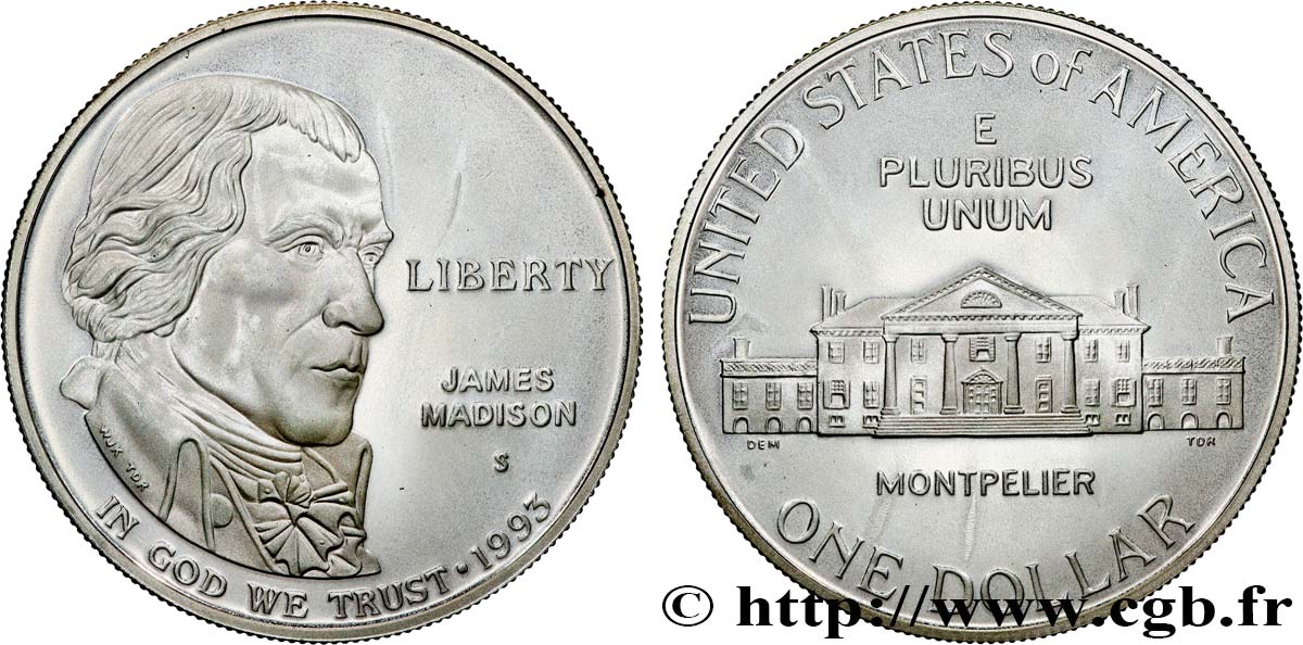 ÉTATS-UNIS D AMÉRIQUE 1 Dollar James Madison Proof 1993 San Francisco SPL 