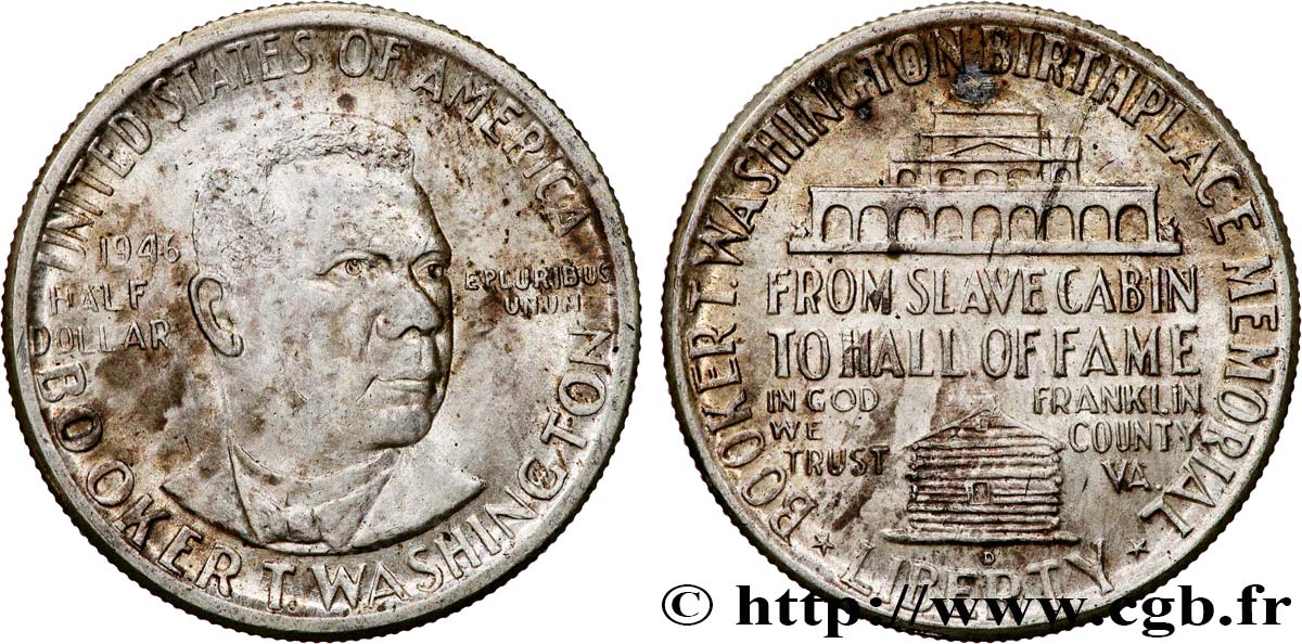 ÉTATS-UNIS D AMÉRIQUE 1/2 Dollar Booker T. Washington Memorial 1946 Denver TTB+ 