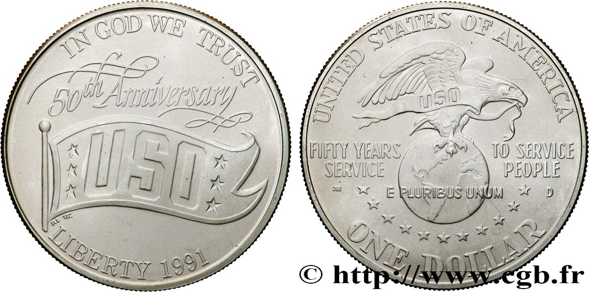 UNITED STATES OF AMERICA 1 Dollar 50e anniversaire de la United Service Organization 1991 Denver MS 