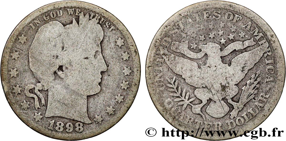 STATI UNITI D AMERICA 1/4 Dollar Barber 1898 Philadelphie q.MB 
