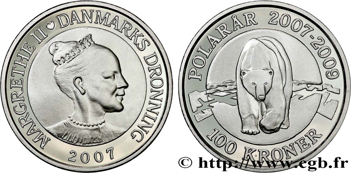 DENMARK 100 Kroner Proof reine Margrethe II 2007 Copenhague MS 