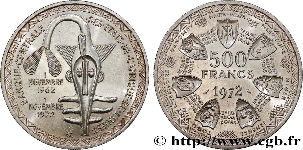 WESTAFRIKANISCHE LÄNDER 500 Francs BCEAO 1972 Paris fST 