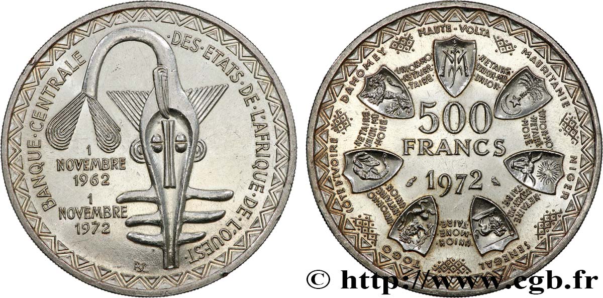 STATI DI L  AFRICA DE L  OVEST 500 Francs BCEAO 1972 Paris MS 