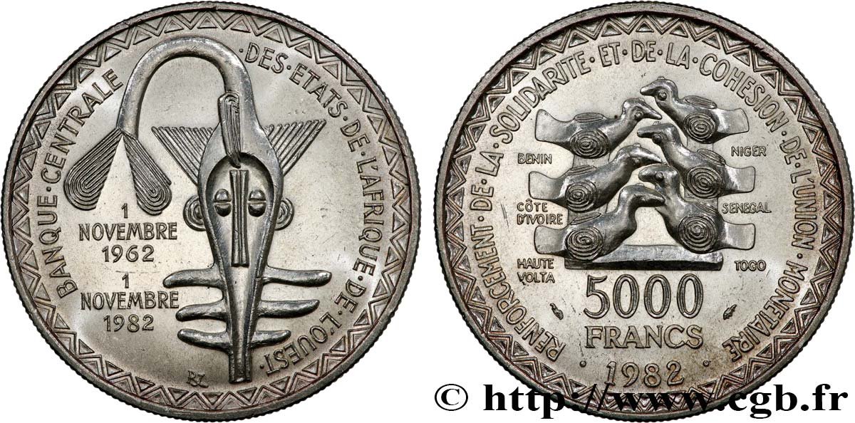 WEST AFRICAN STATES (BCEAO) 5000 Francs masque 1982 Paris MS 