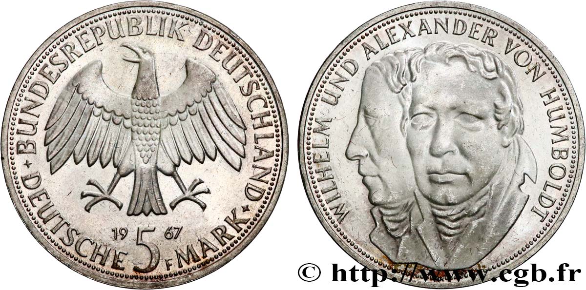 GERMANIA 5 Mark Proof Wilhelm und Alexander von Humbolt 1967 Stuttgart - F MS 