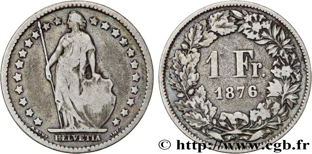 SUISSE 1 Franc Helvetia 1876 Berne TB+ 