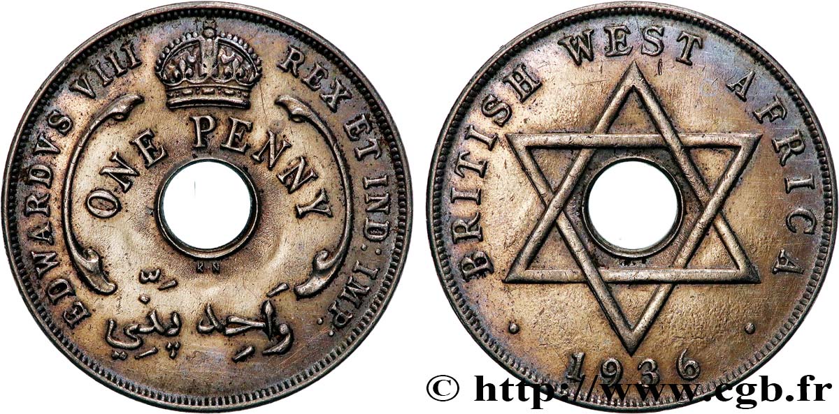 BRITISH WEST AFRICA 1 Penny Edouard VIII 1936 Kings Norton - KN AU 