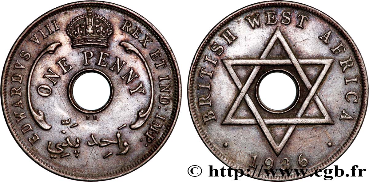 BRITISH WEST AFRICA 1 Penny Édouard VIII 1936 Kings Norton - KN AU 