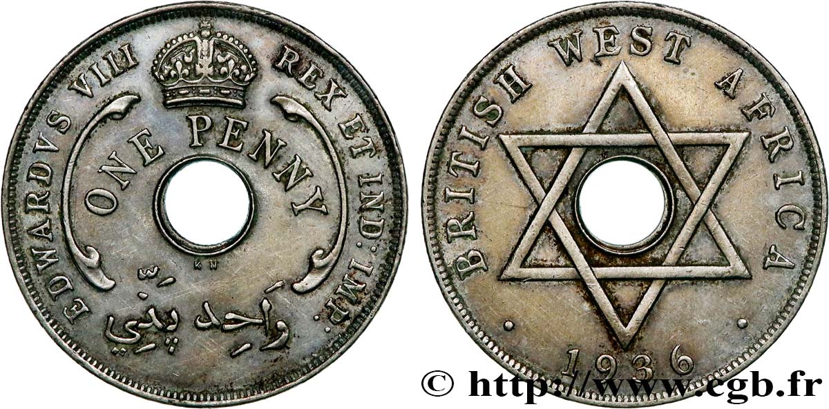 ÁFRICA OCCIDENTAL BRITÁNICA 1 Penny Edouard VIII 1936 Kings Norton - KN EBC 