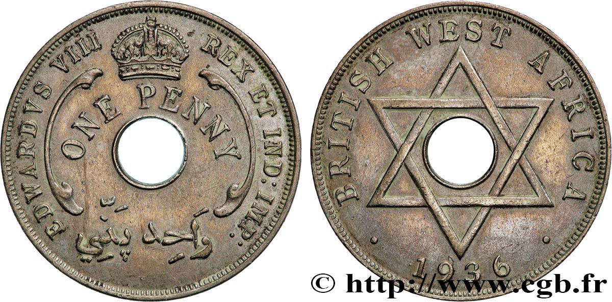 AFRIQUE OCCIDENTALE BRITANNIQUE 1 Penny Edouard VIII 1936 Londres SUP 