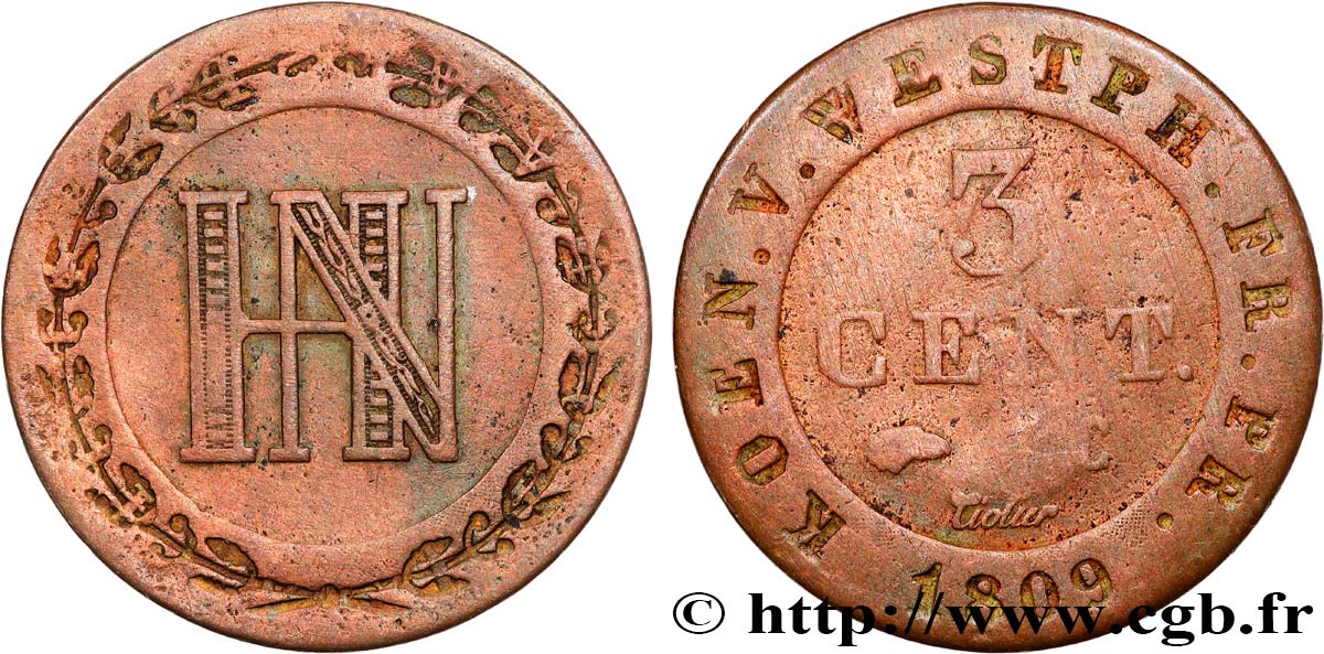 GERMANY - KINGDOM OF WESTPHALIA 3 Cent. Jérôme Napoléon 1809 Cassel - C VF 
