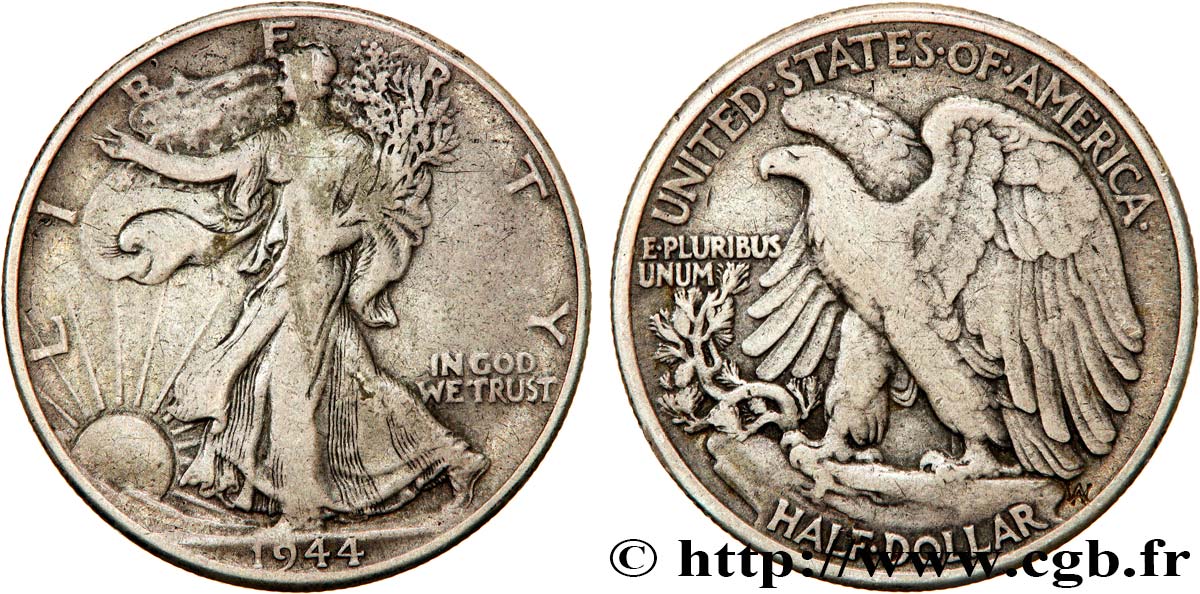 UNITED STATES OF AMERICA 1/2 Dollar Walking Liberty 1944 Philadelphie VF 