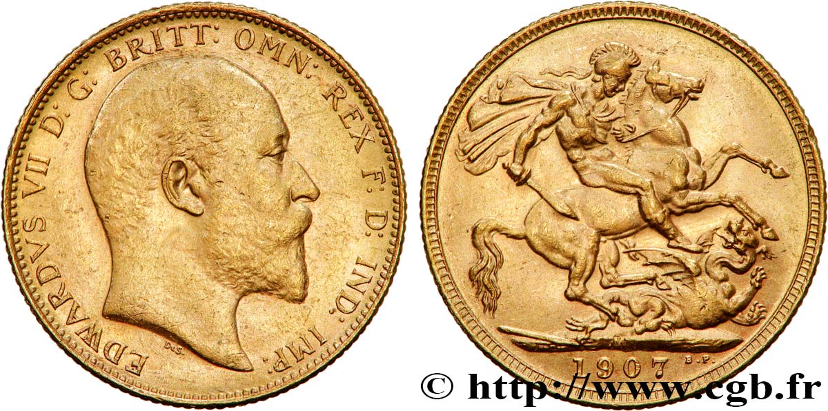 INVESTMENT GOLD 1 Souverain Edouard VII 1907 Melbourne XF 