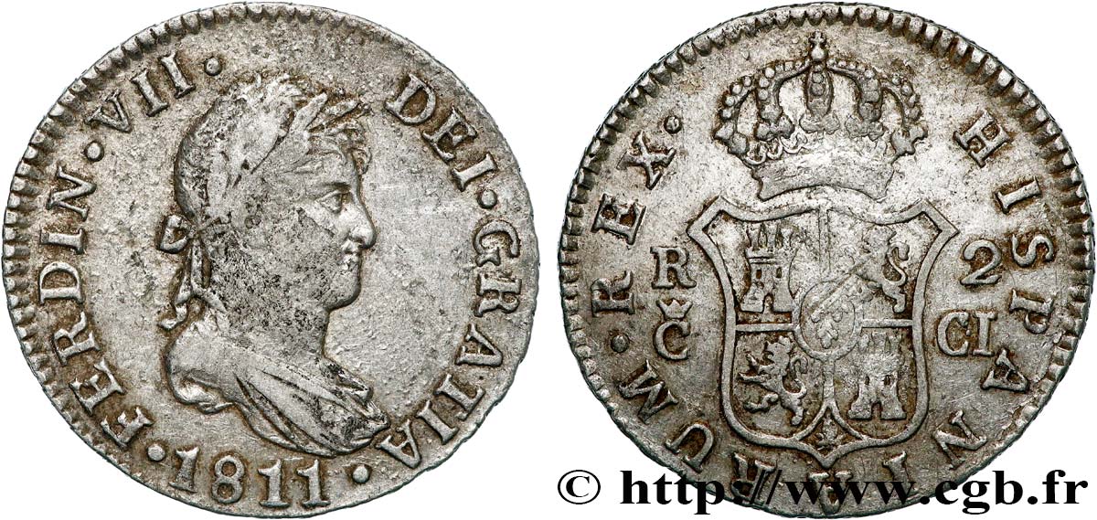 ESPAGNE - ROYAUME D ESPAGNE - FERDINAND VII 2 Reales  1811 Cadix TB+ 