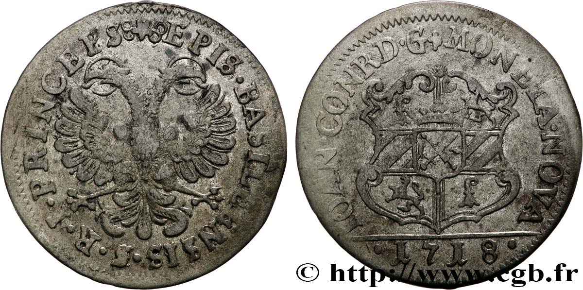 SUISSE - BÂLE - ÉVÊCHÉ DE BÂLE - JOHANN KONRAD II VON REINACH-HIRZBACH 1 Batzen 1718  TTB 