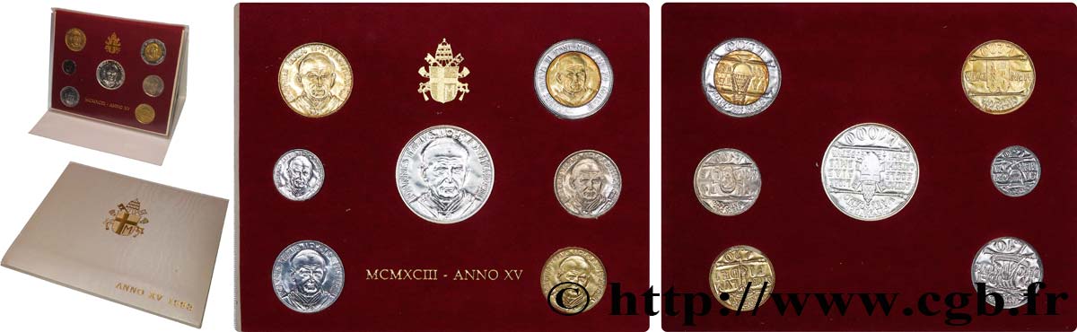 VATICAN ET ÉTATS PONTIFICAUX Série 7 monnaies Jean-Paul II an XV 1993 Rome FDC 