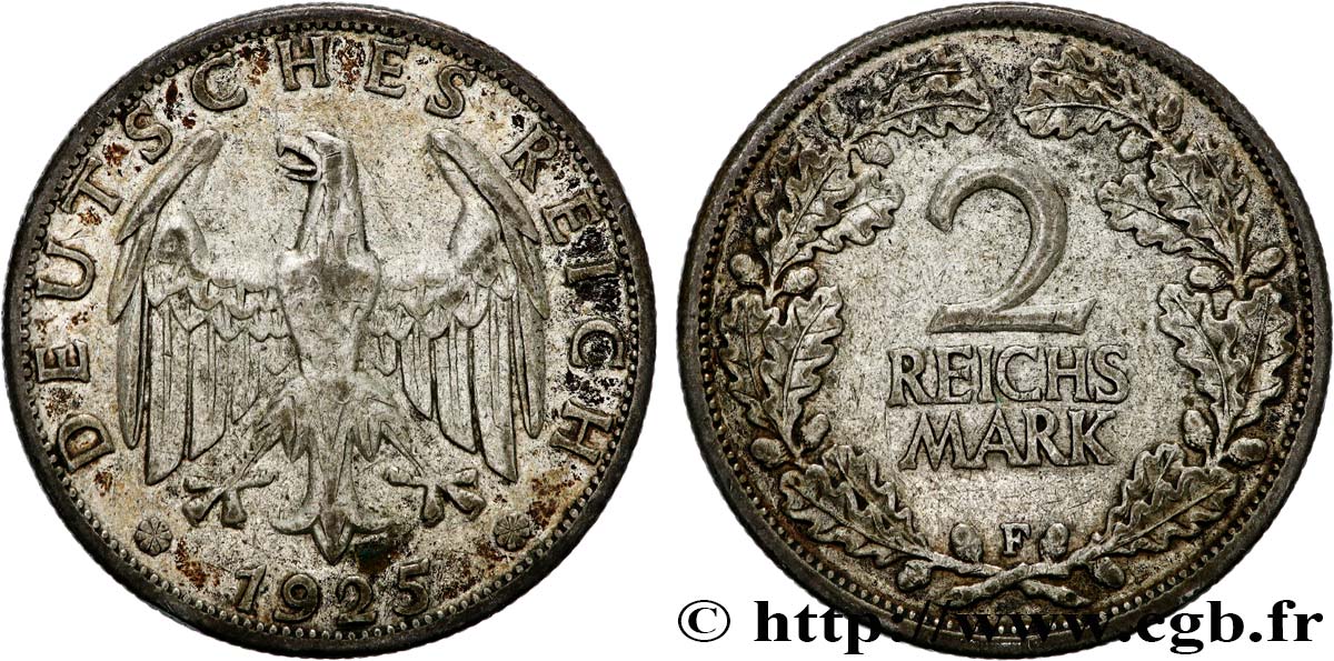 ALLEMAGNE 2 Reichsmark aigle 1925 Stuttgart - F TTB 