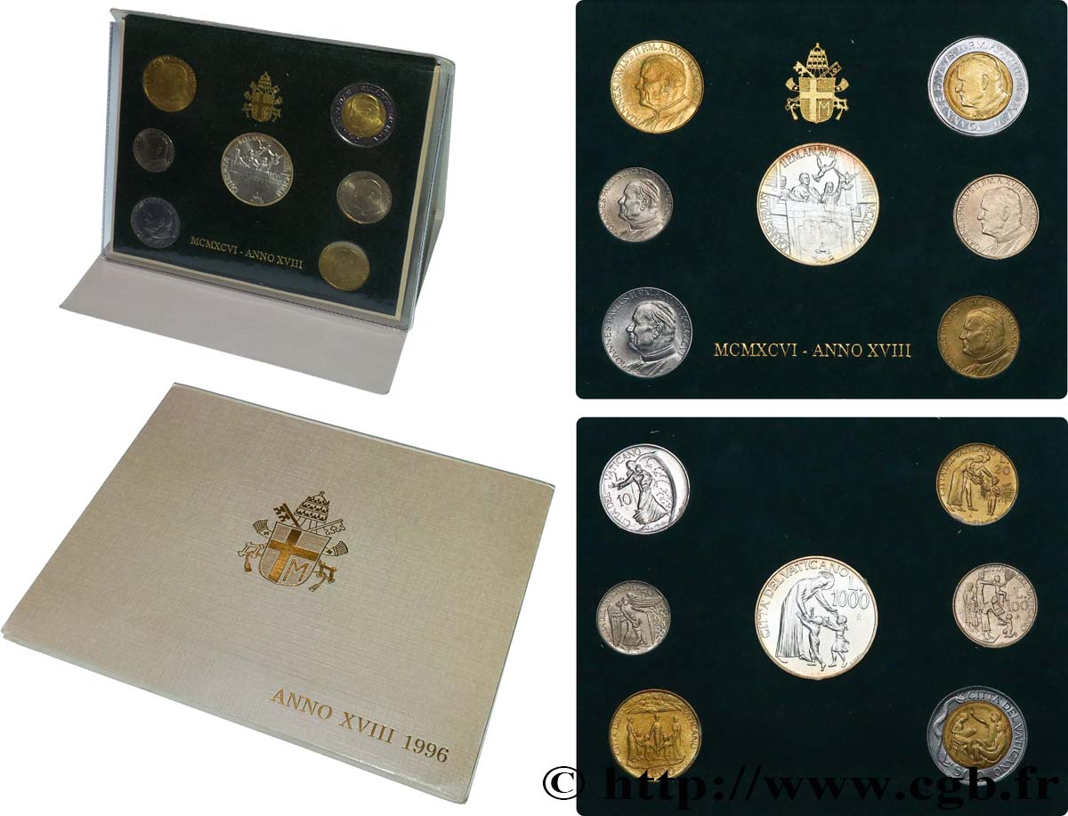 VATIKANSTAAT UND KIRCHENSTAAT Série 7 monnaies Jean-Paul II an XVIII 1996 Rome ST 