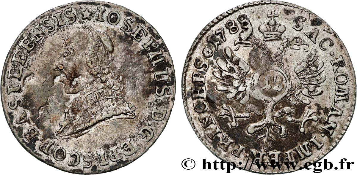 SUISSE - VILLE DE BÂLE 12 Kreuzer Évéché de Bâle - Joseph Sigismund von Roggenbach 1788  TTB 